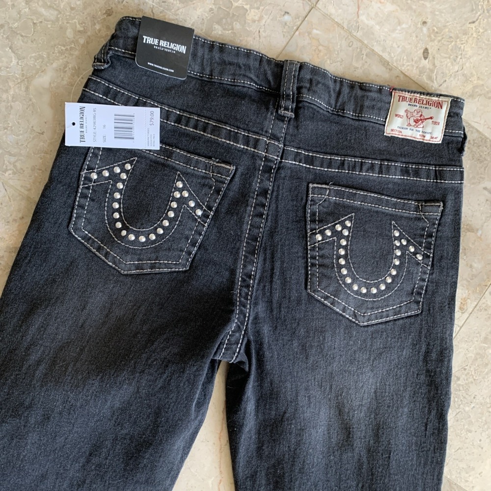 New TRUE RELIGION Geno Relaxed Slim YOUTH (Sz 16) Unisex Y2K Style Black